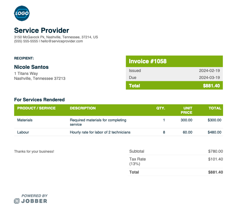 Template Invoice